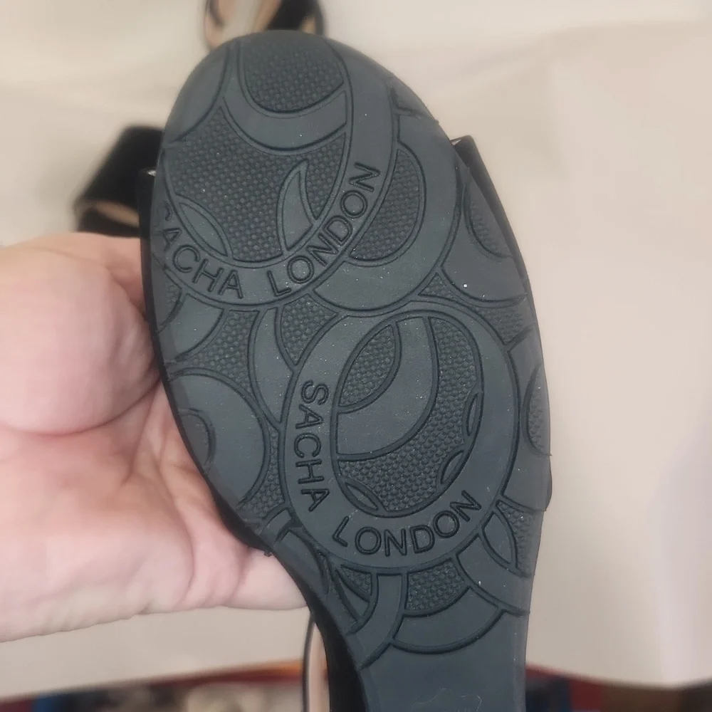 Sacha London black wedge sandal women's 7.5 NWT Volero peep toe